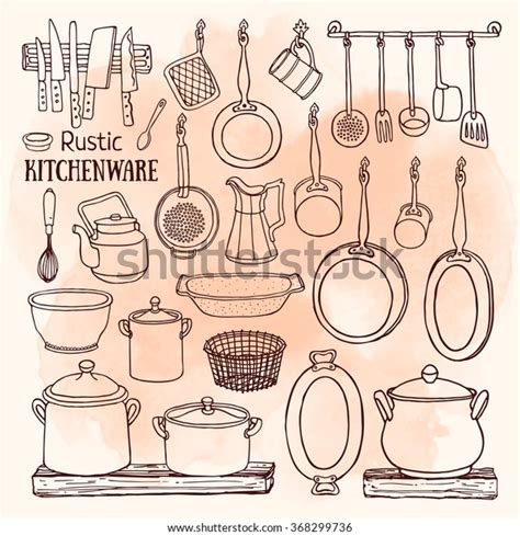 Hand Drawn Vector Set Rustic Kitchen Stock Vector Royalty Free 368299736