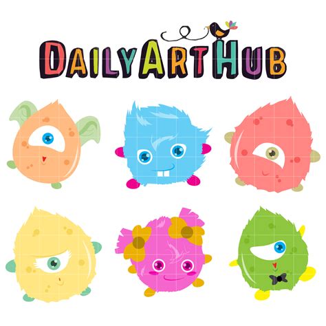 Cute Furry Monsters Clip Art Set Daily Art Hub