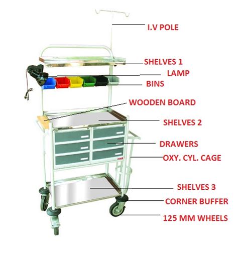 Pmps Doctors Choice Crash Cart With Inbuilt Oxygen Cylinder Cage