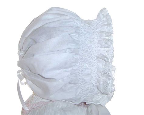 New Custom Made All White Hand Smocked Baby Bonnet With White