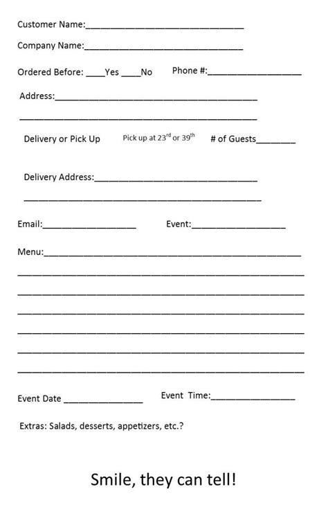 Printable Free Catering Order Form Template Independent Restaurant