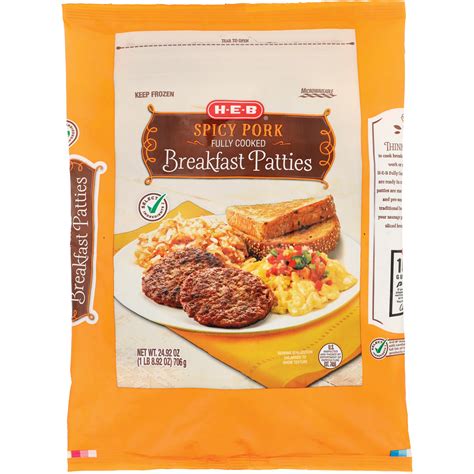 H E B Fully Cooked Frozen Spicy Pork Breakfast Sausage Patties Shop