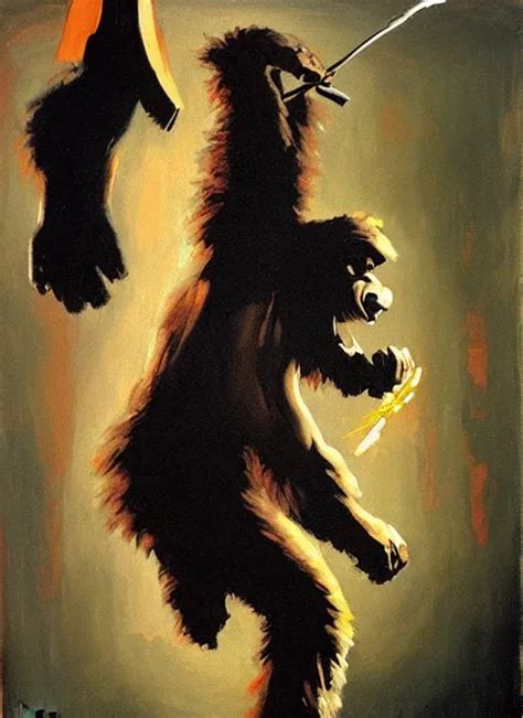 Raging Bigfoot Smoking Meth Painting By Phil Hale Stable Diffusion