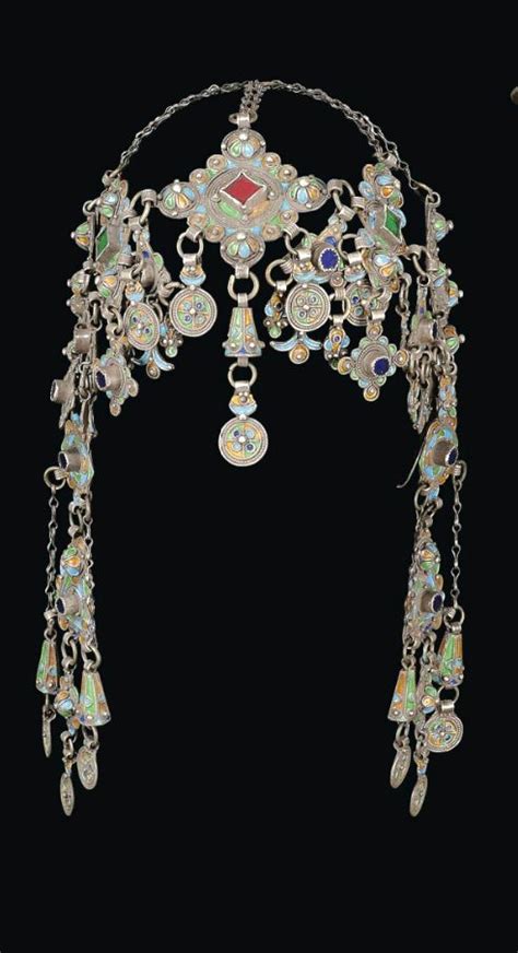Morocco Headdress Silver Filigree Work Coral And Glass Insets
