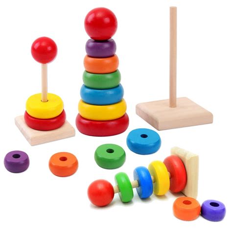 New Design Kids Baby Toy Wooden Stacking Ring Tower Educational Toys