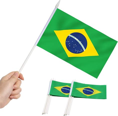 Anley Brazil Mini Flag 12 Pack Hand Held Small Miniature