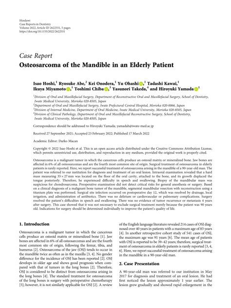 Pdf Osteosarcoma Of The Mandible In An Elderly Patient