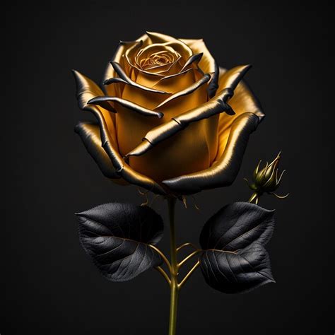 Premium Ai Image Realistic Golden Rose On Black Background