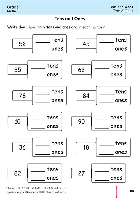 First Grade Class 1 Tens And Ones Worksheets