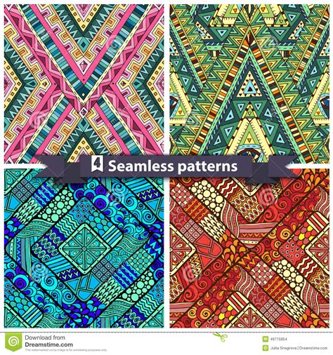 Set Of Tribal Doddle Rhombus Seamless Pattern Stock Vector