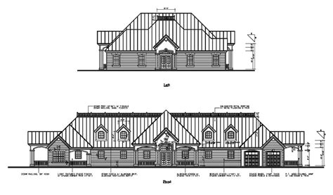 Traditional Sloping Roof Style Elevation Of Huge Bungalow Autocad File
