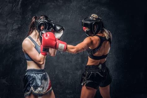Fight Between Two Professional Female Boxers Stock Image Image Of