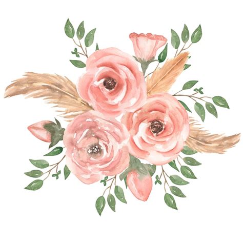 Ilustração Em Aquarela Mão Desenhada Rosas Buquê De Flores Com Folhas