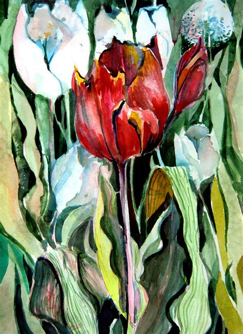 Red Tulip Painting By Mindy Newman