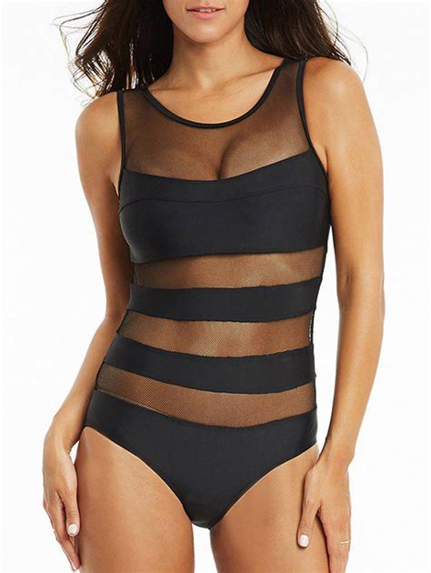 33 Off See Through Mesh One Piece Swimsuit Rosegal