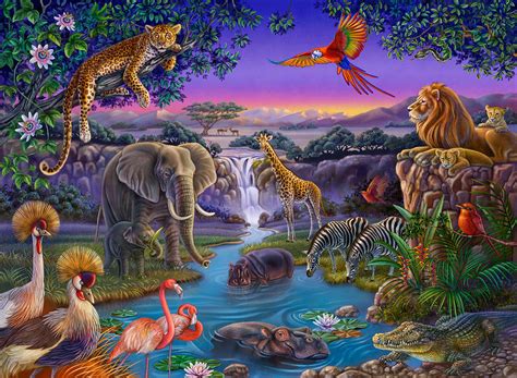 African Animals At The Water Hole Painting By Anne Wertheim