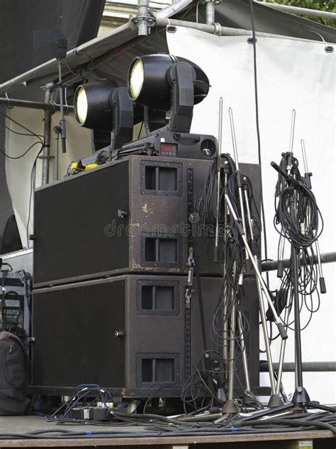 Powerfull Concerto Audio Speakers Amplifiers Spotlights Stage Stock