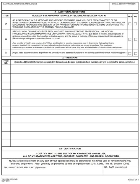 Va Form 10 2850d Application For Health Professions Trainees Va Forms