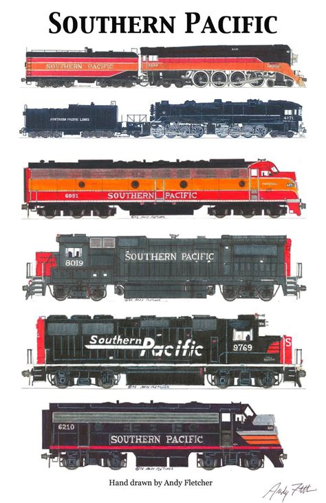 6 Hand Draw Southern Pacific Engine Drawings By Andy Fletcher