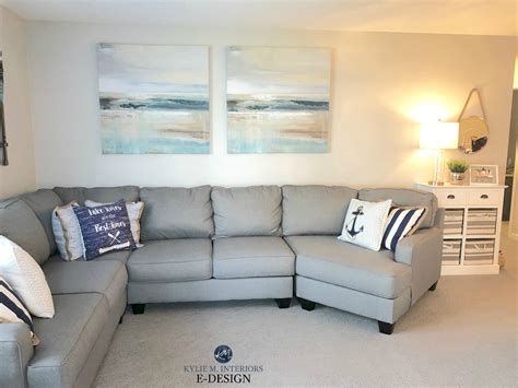 Gray Sectional Coastal Beach Theme Living Room Warm Gray