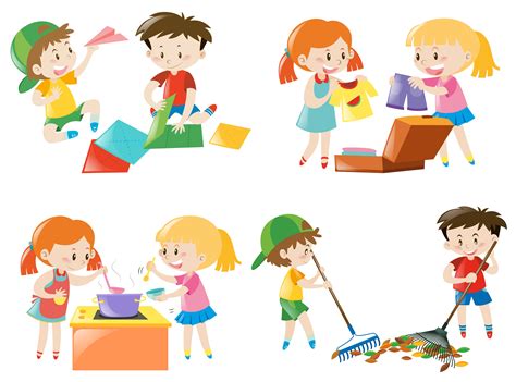 Children doing different activities 369352 Vector Art at Vecteezy
