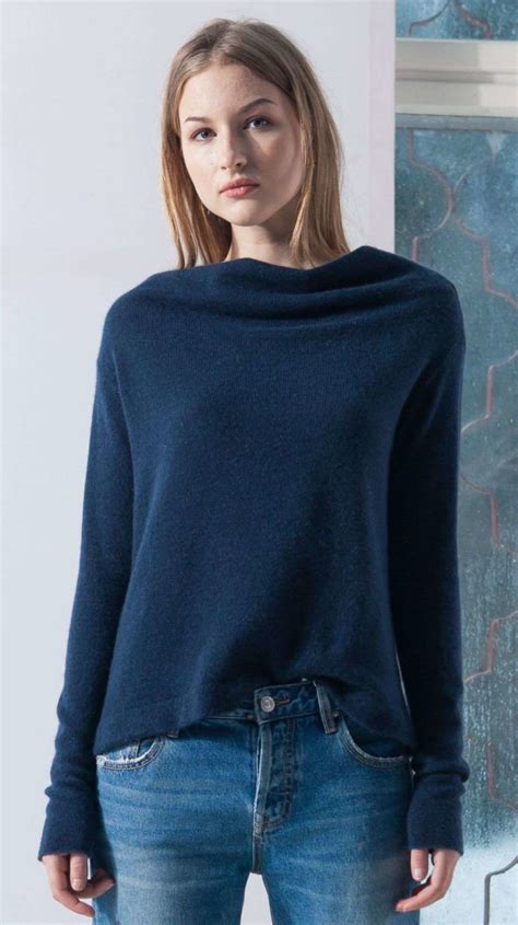 Dark Blue Cashmere Off Shoulder Sweater Agnes Off Shoulder Sweater
