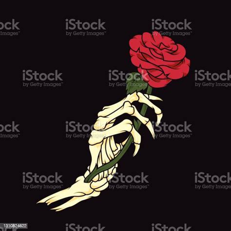 Skeleton Hand Holding Rose Logo Design Template Colorful Skeleton Hand