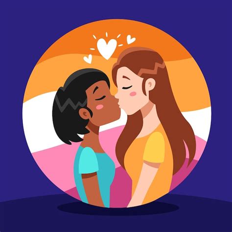 Pareja De Lesbianas Beso En Estilo Dibujado A Mano Vector Gratis My