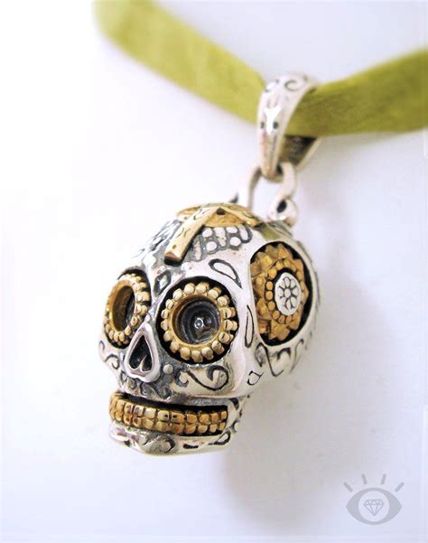 Very Detailed Two Tone Oxidized Sterling Silver Mexican Sugar Skull