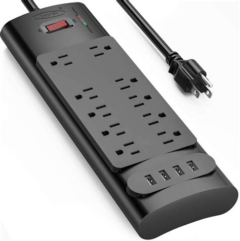 Power Strip Plannu Surge Protector With 10 Ac Outlets And 4 Usb