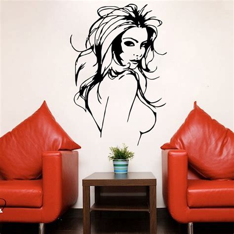 Sexy Naked Lady Hair Wall Stickers Office Room Decoration Removable