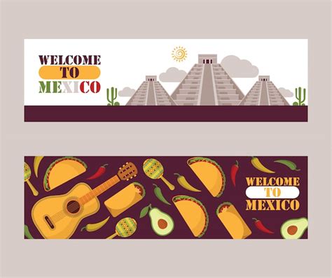 Premium Vector Mexico Sightseeing Tour Banners Mexican Culture Flat