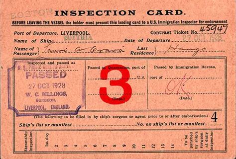 Us Immigrant Inspection Cards Rms Scythia 27 October 1928