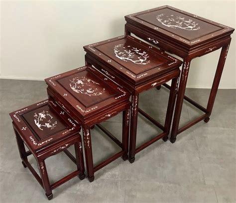 Chinese Rosewood 4 Set Nesting Tables Mother Of Pearl Etsy