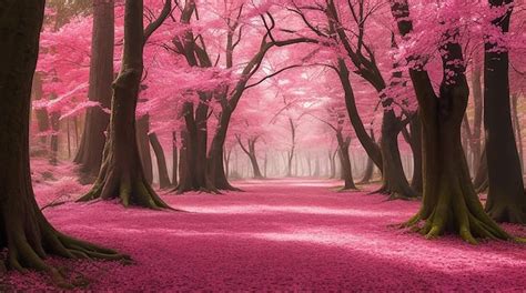 Premium Ai Image Pink Forest Pink Trees Paintin