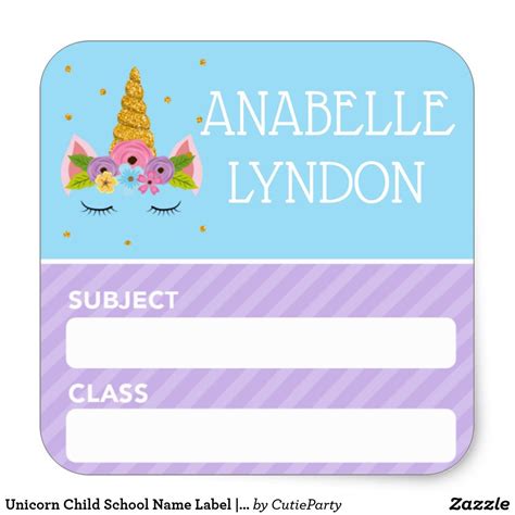 Unicorn Child School Name Labels 73c