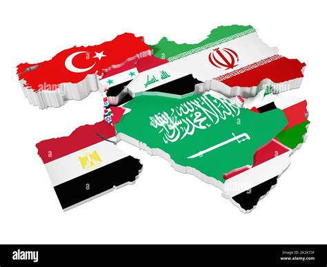 Middle East Countries Covered With Country Flags 3d Illustration Stock