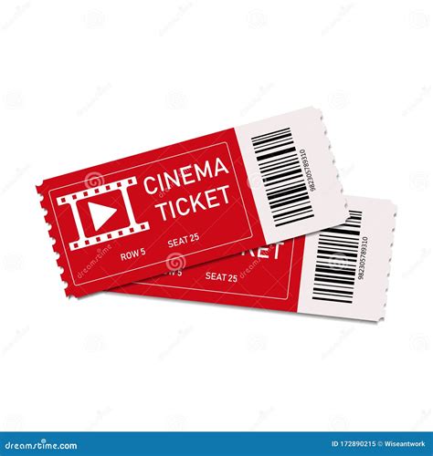 Two Red Cinema Tickets Isolated On White Background Close Up Top View