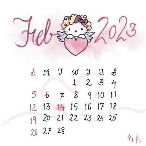 Hello Kitty Calendar Printable Calender February 2023 Aesthetic Pink