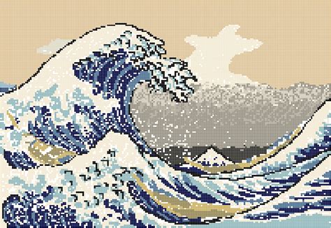 Hama Beads Perler Bead Art Hokusai Great Wave Monte Fuji Pixel Art