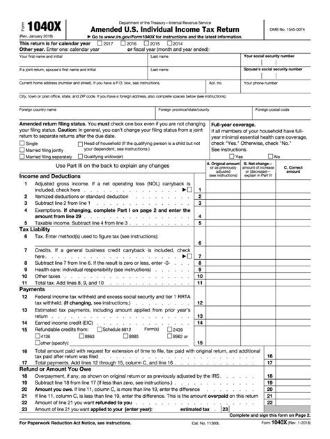 Irs 1040 X 2018 Fill Out Tax Template Online Us Legal Forms