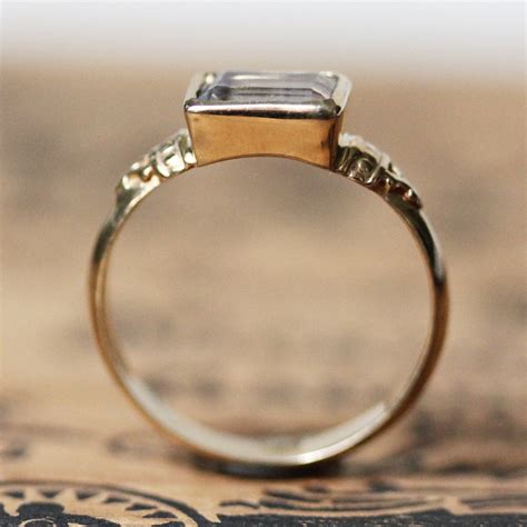 Moonstone Emerald Cut Ring 14k Yellow Gold Anne Brontë