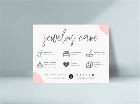Jewelry Care Card Template Printable Jewellery Care Etsy Singapore