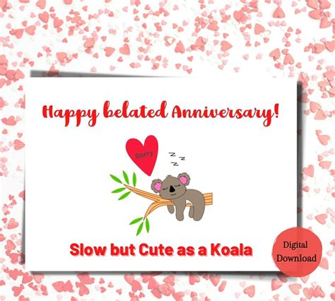 Koala Belated Anniversary Cardfunny Lated Anniversary Etsy