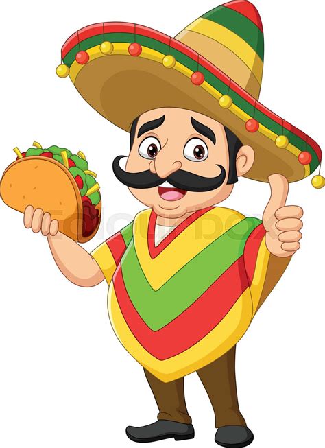 Cartoon Mexican Man Holding Taco And Giving Thumb Up Stock Vector