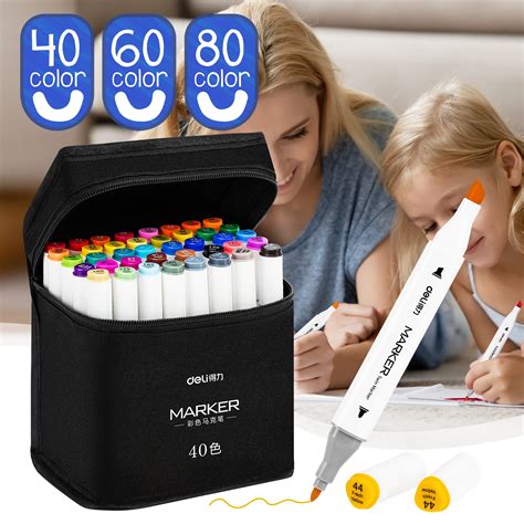 Deli Art Markers Set 40 Colors Dual Tips Coloring Marker Pens