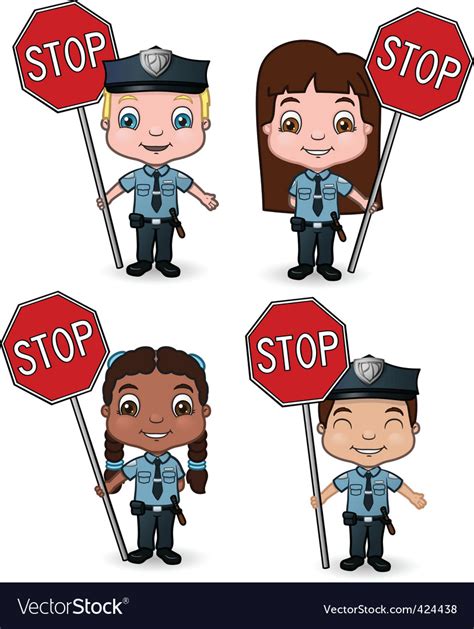 Kid Cops With Stop Signs Royalty Free Vector Image