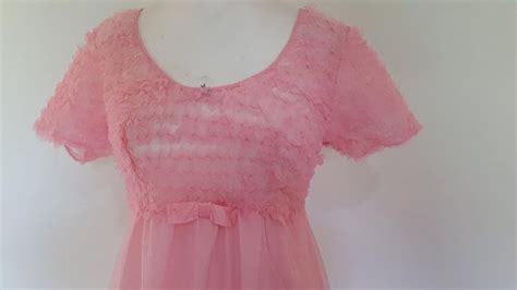 Vintage Nightdress 60s Pink Chiffon Full Length Night Dress Etsy Uk