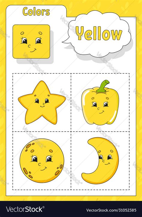 Learning Colors Yellow Color Flashcard For Kids Vector Image