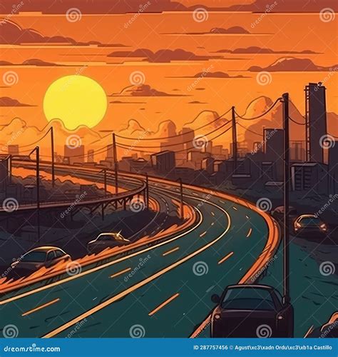 Illustration Of A Cartoon Drawing Of A Road Stock Photo Image Of